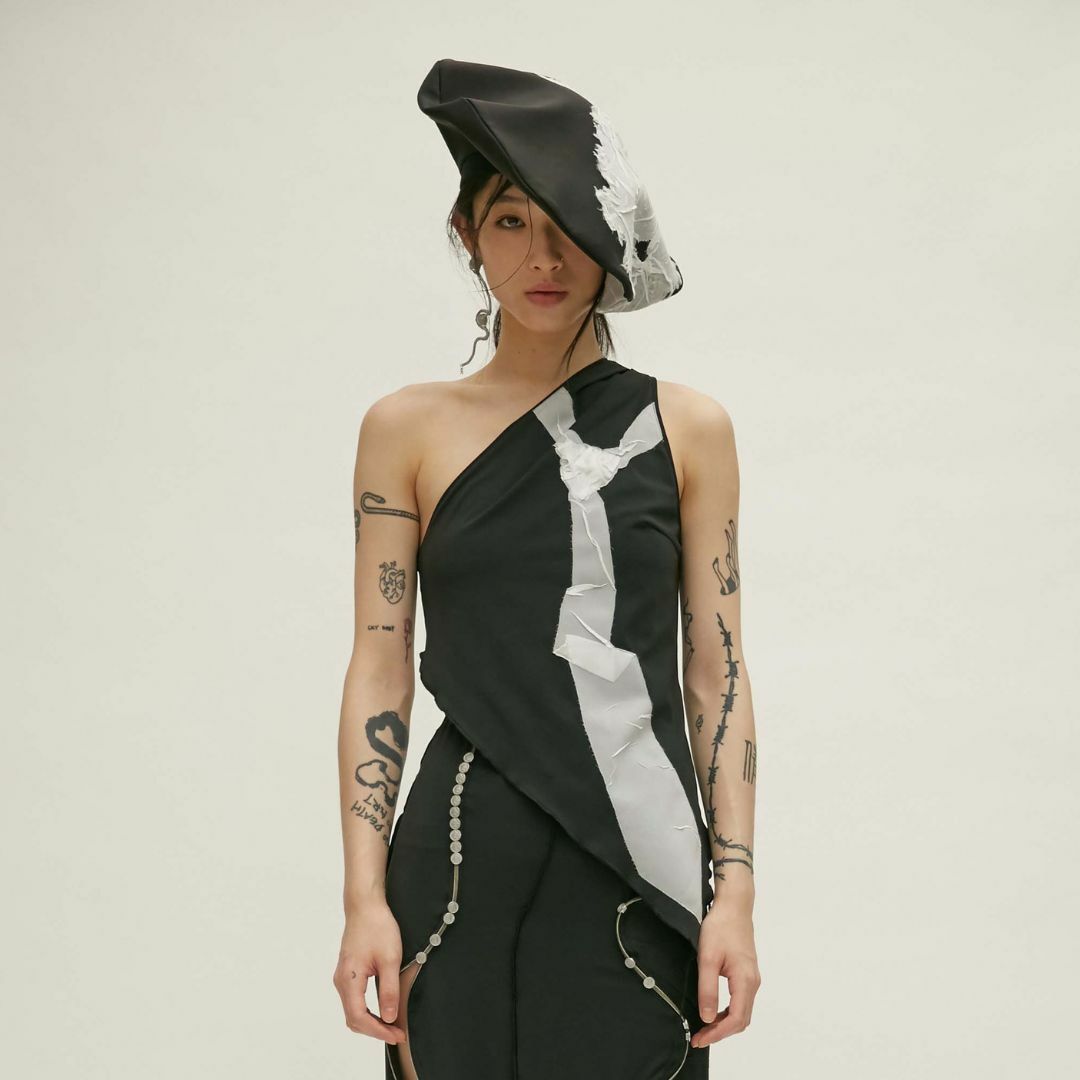 【JENN LEE】Drunk Tie One Shoulder Vest