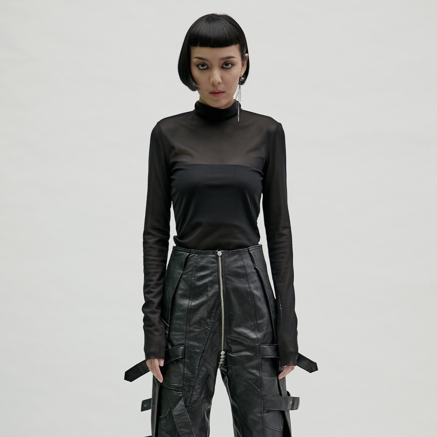 【JENN LEE】Mesh Turtleneck Top