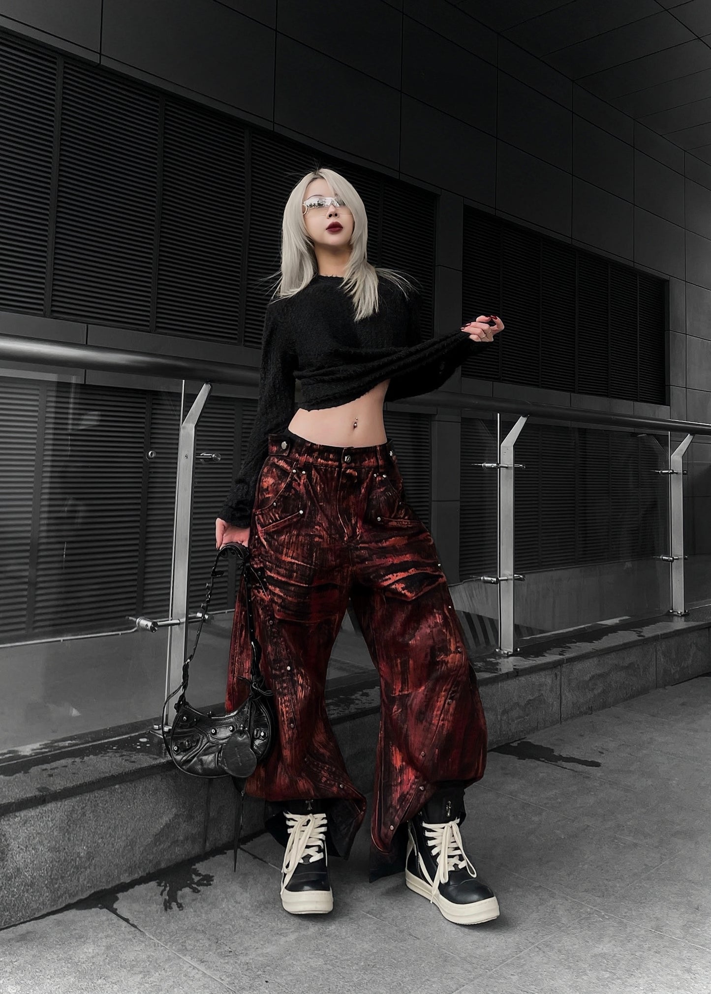 【RICH】Red Waxed S-Wide Pants