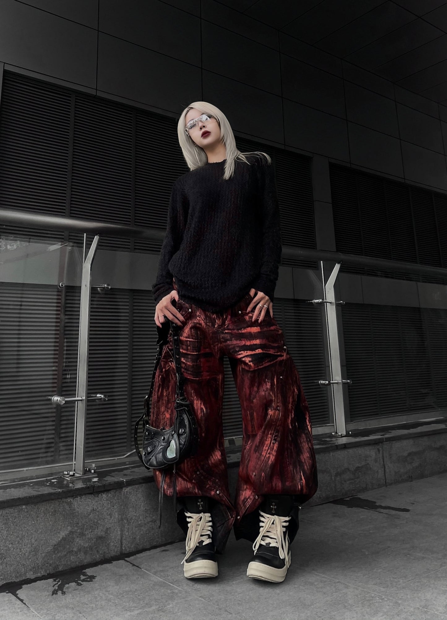 【RICH】Red Waxed S-Wide Pants