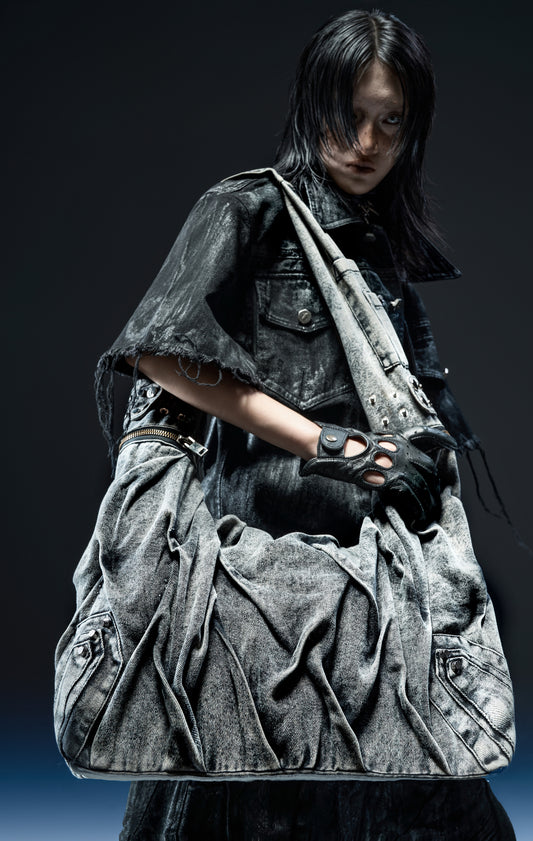 【RICH】Crinkle Bag (Denim Stone Washed/Leather)