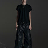 ZIP WIDE BAGGY PANTS (COATING)