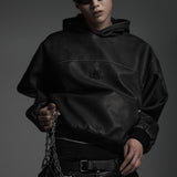 VINTAGE LEATHER SHIRRING HOODIE (WASHED GRAY)