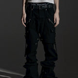 SIDE BELT DOCKING FLARE PANTS (Denim)