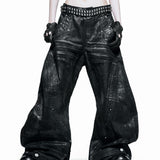 Black Waxed S-Wide Pants
