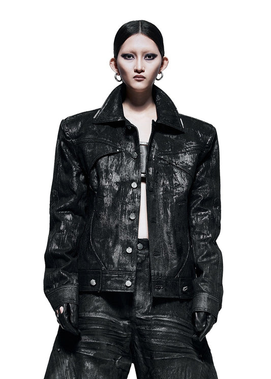 【RICH】Black Waxed Denim Jacket