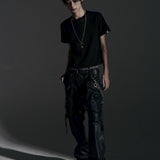 【ROSEN KREUZ】SIDE BELT DOCKING FLARE PANTS (Coating)