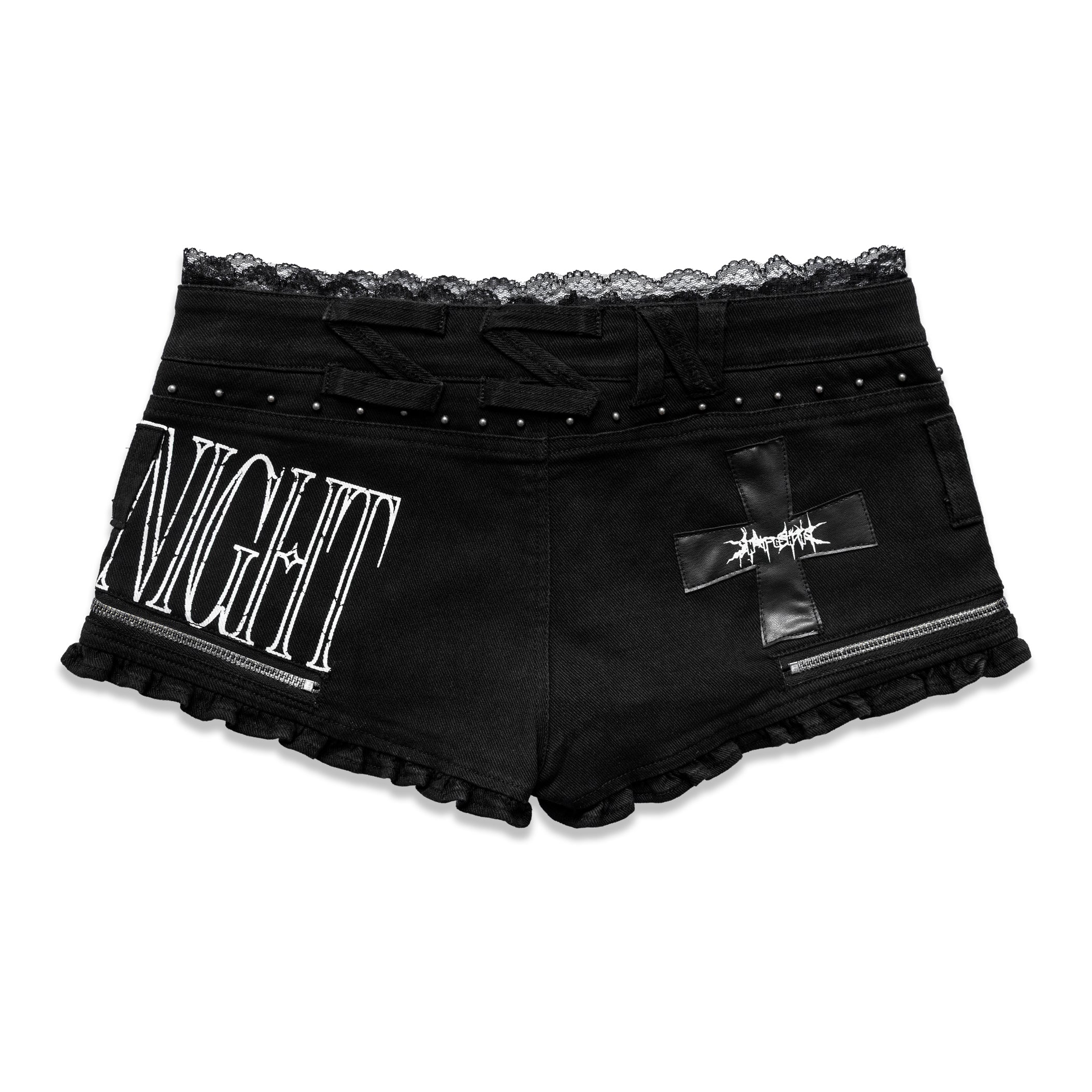 <LOST IN CASTLE> LACE TRIM HOT SHORTS - BLACK