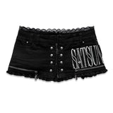 <LOST IN CASTLE> LACE TRIM HOT SHORTS - BLACK