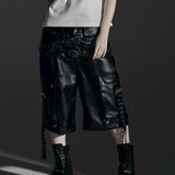 DOUBLE WAIST LEATHER SHORT PANTS
