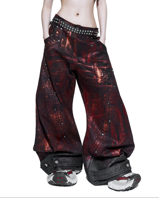 【RICH】Red Waxed S-Wide Pants