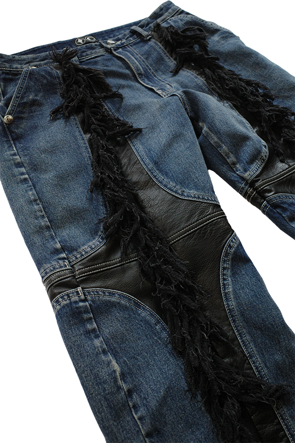 【THUG CLUB】Mohican Leather Denim Pants