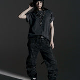 BOXY FIT LAYERED DAMAGE  TEE (Dirty gray)