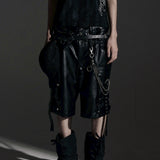 DOUBLE WAIST LEATHER SHORT PANTS