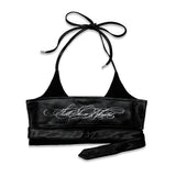 <LOST IN CASTLE> LEATHER HALTER TOP - BLACK