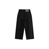 "Lucius" Embroidered Waxed Baggy Denims in Black