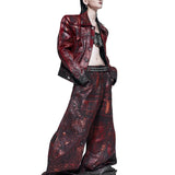 Red Waxed S-Wide Pants