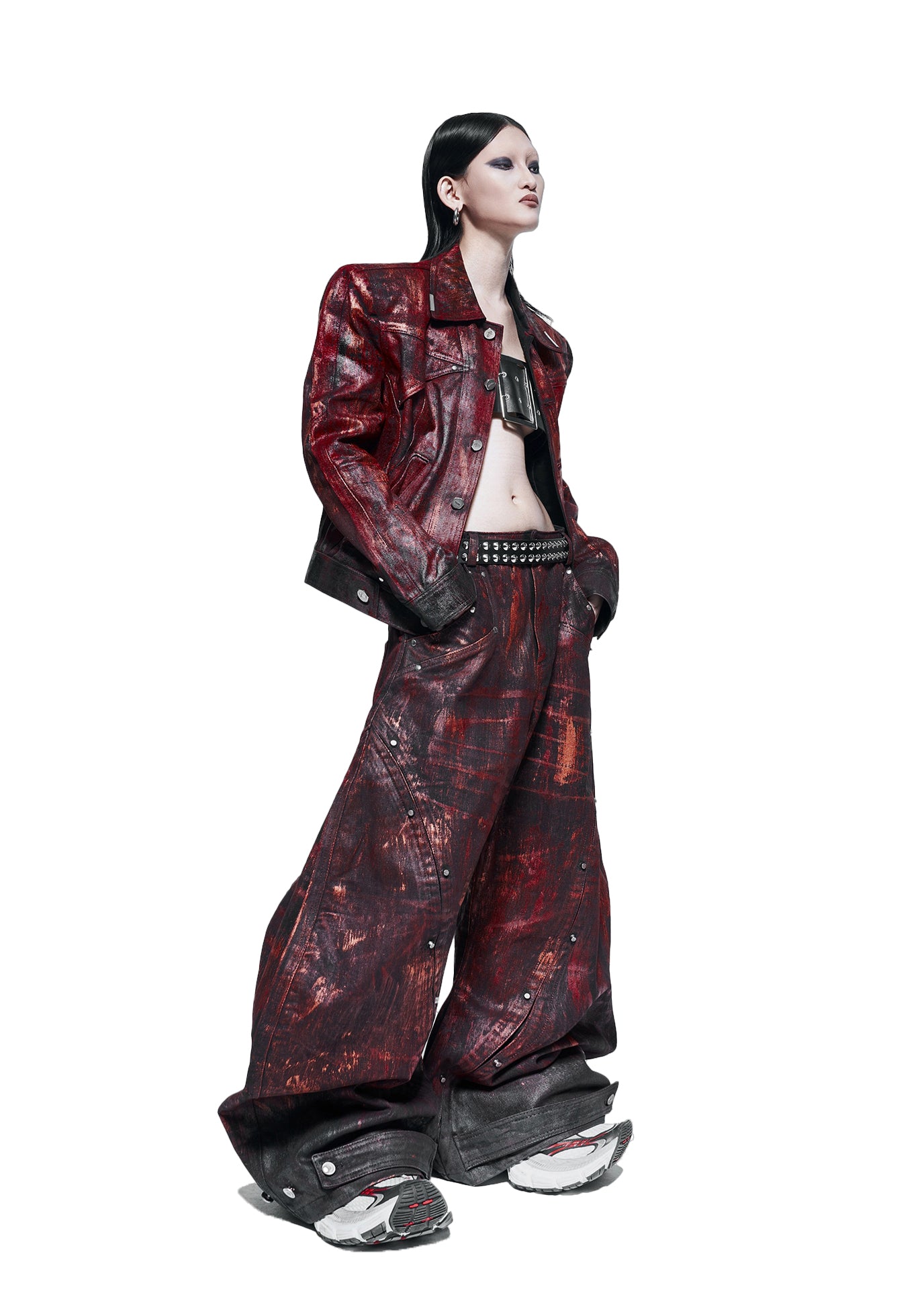 【RICH】Red Waxed S-Wide Pants