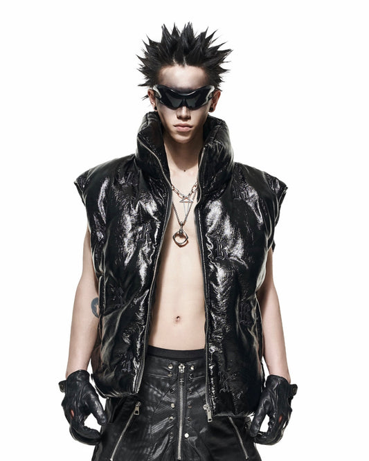 【RICH】“R” logo Embroidred puffer vest