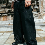 "Lucius" Embroidered Waxed Baggy Denims in Black