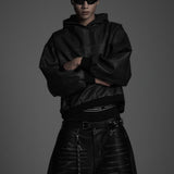 VINTAGE LEATHER SHIRRING HOODIE (WASHED GRAY)