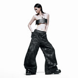 Black Waxed S-Wide Pants
