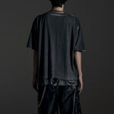 BOXY FIT LAYERED DAMAGE  TEE (Dirty gray)