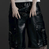DOUBLE WAIST LEATHER SHORT PANTS