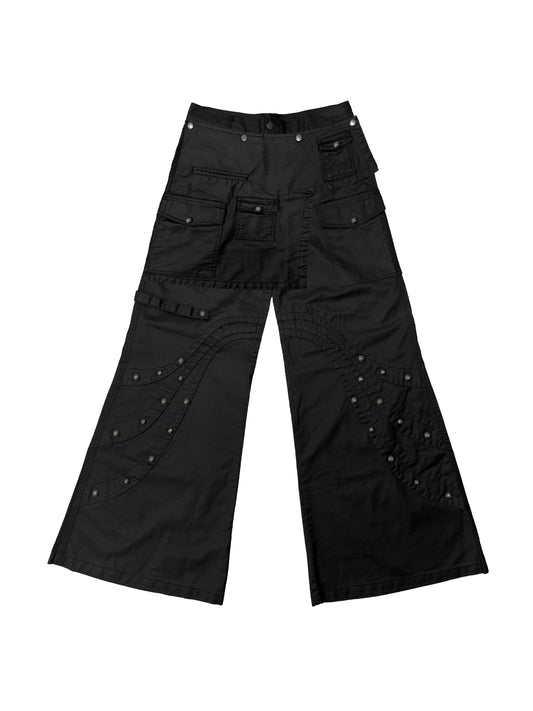 【ROSEN KREUZ】DOCKING SKIRT FLARE WIDE PANTS ( WAXED BLACK )