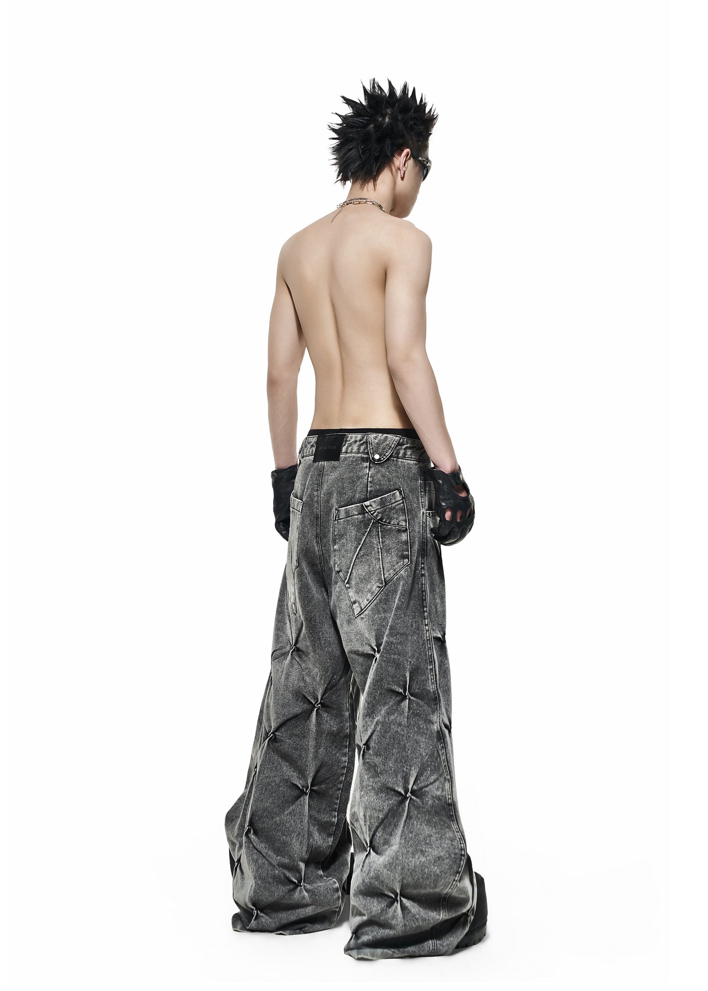 【RICH】Grey Wash Wide Denim Pants