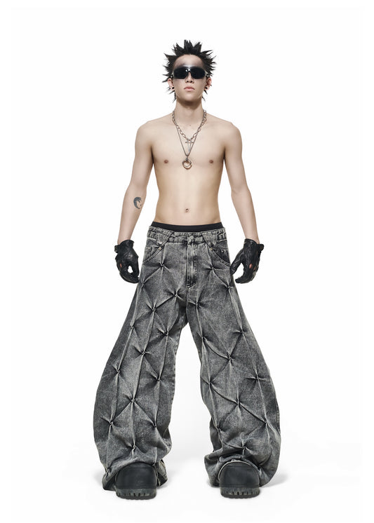 【RICH】Grey Wash Wide Denim Pants