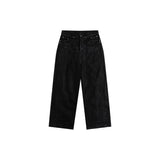 "Lucius" Embroidered Waxed Baggy Denims in Black