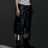 DOUBLE WAIST LEATHER SHORT PANTS