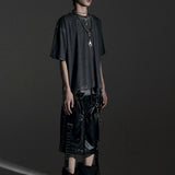 DOUBLE WAIST LEATHER SHORT PANTS