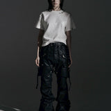 【ROSEN KREUZ】SIDE BELT DOCKING FLARE PANTS (Coating)