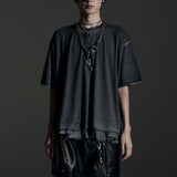 BOXY FIT LAYERED DAMAGE  TEE (Dirty gray)