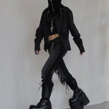 El Topo Black Washed Tassel Flare Jeans