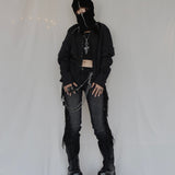 El Topo Black Washed Tassel Flare Jeans