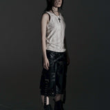 DOUBLE WAIST LEATHER SHORT PANTS