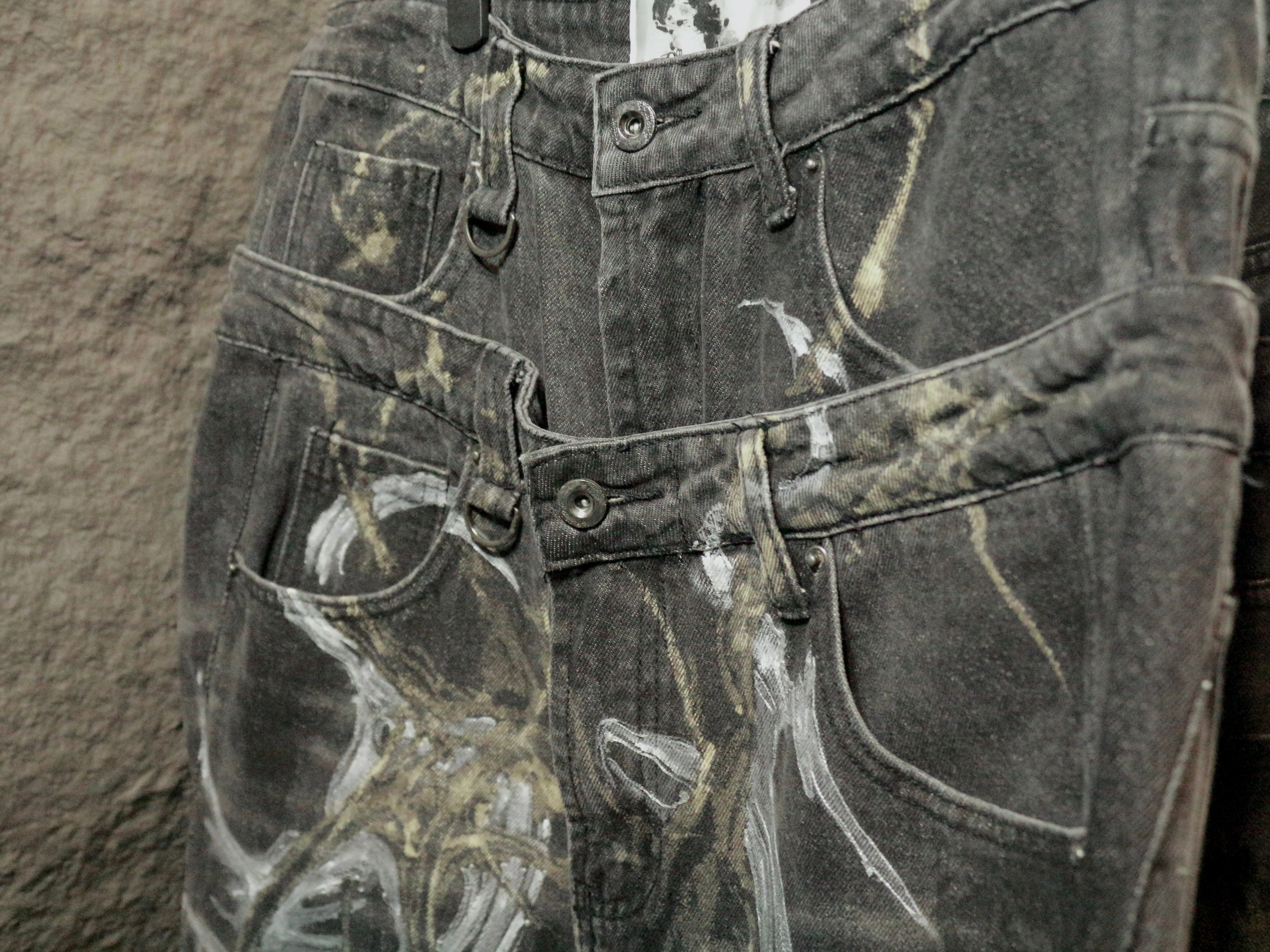 XIVX 1 of 1 hand painted double-waisted jeans