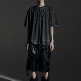 DOUBLE WAIST LEATHER SHORT PANTS