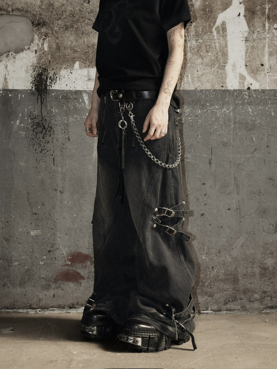 【ROSEN KREUZ】SIDE BELT BIG WIDE PANTS Side Belt Floor-length Pants
