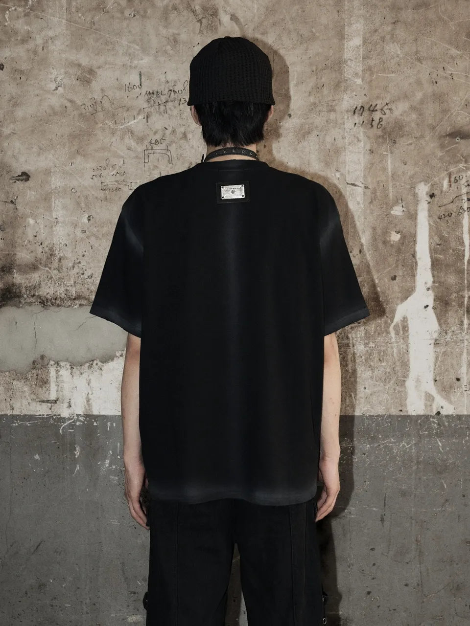 【ROSEN KREUZ】RK LEATHER LOGO TEE Washed gradient leather LOGO short kicks