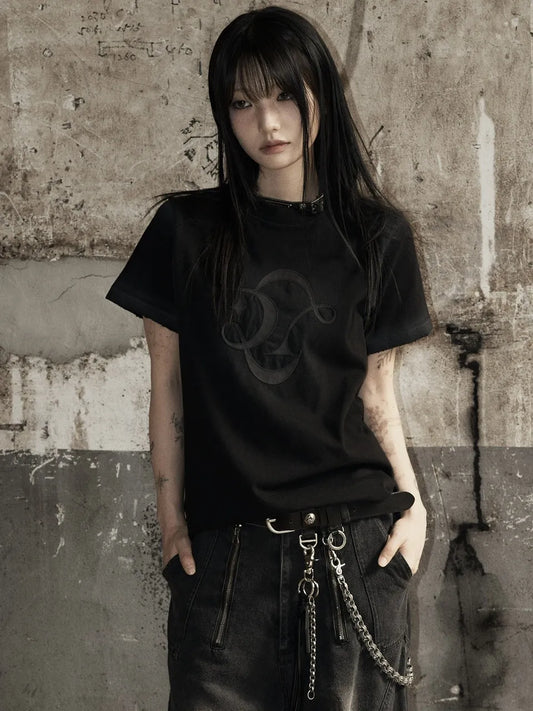 【ROSEN KREUZ】RK LEATHER LOGO TEE Washed gradient leather LOGO short kicks