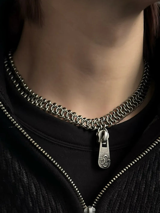【ROSEN KREUZ】zip vertebrae chain necklace spinal cord distressed zipper necklace