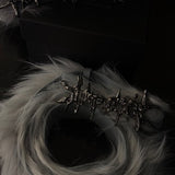 DARK FUR METAL LEATHER BELT-GRAY