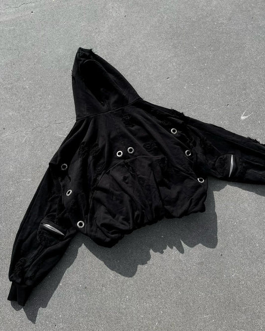 【BOHEME RIOTS】"GEN-1" hand-destroyed metal buckle HOODIE