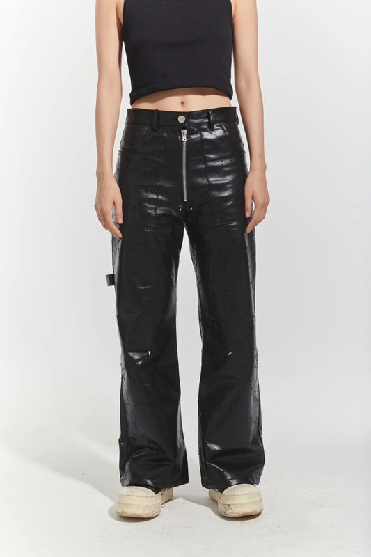 【ERIC CRÉER】CHP-1 005 BLACK CRACKED COATED LEATHER DOUBLE KNEE