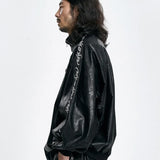 【AJOBYAJO】Vegan Leather Oversized Raglan Track Jacket