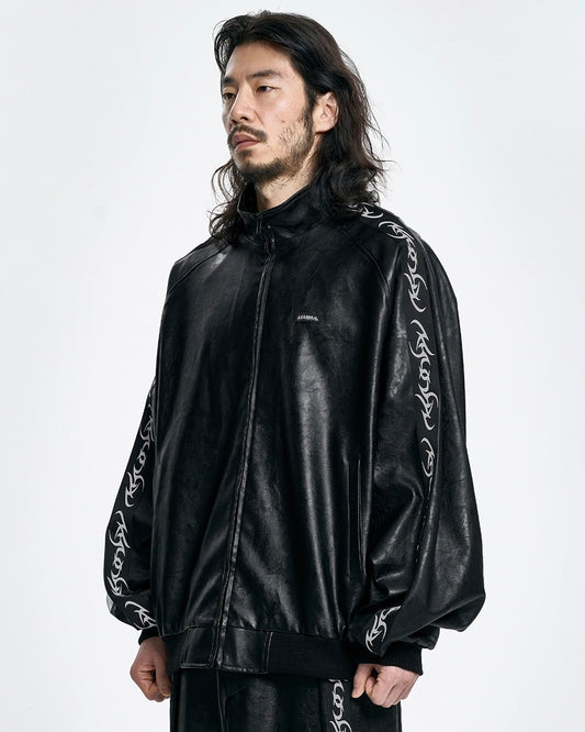 【AJOBYAJO】Vegan Leather Oversized Raglan Track Jacket